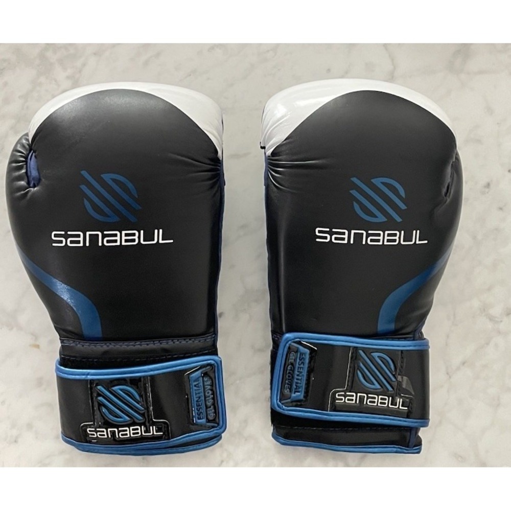 Sanabul Essential Gel‎ Training Boxing Kickboxing Gloves - 8 oz Black Blue